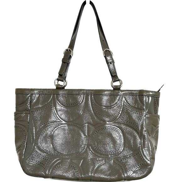 COACH Women’s F18326 Signature Gallery Stitch Patent Leather Gray Tote Bag - Picture 1 of 8